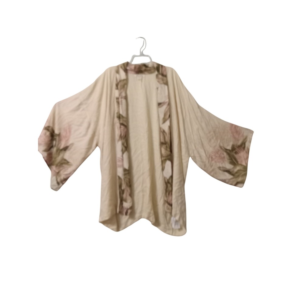 Billabong Women Cream Tropical Floral Kimono Wrap Cover Up M/L Wedding Boho Chic